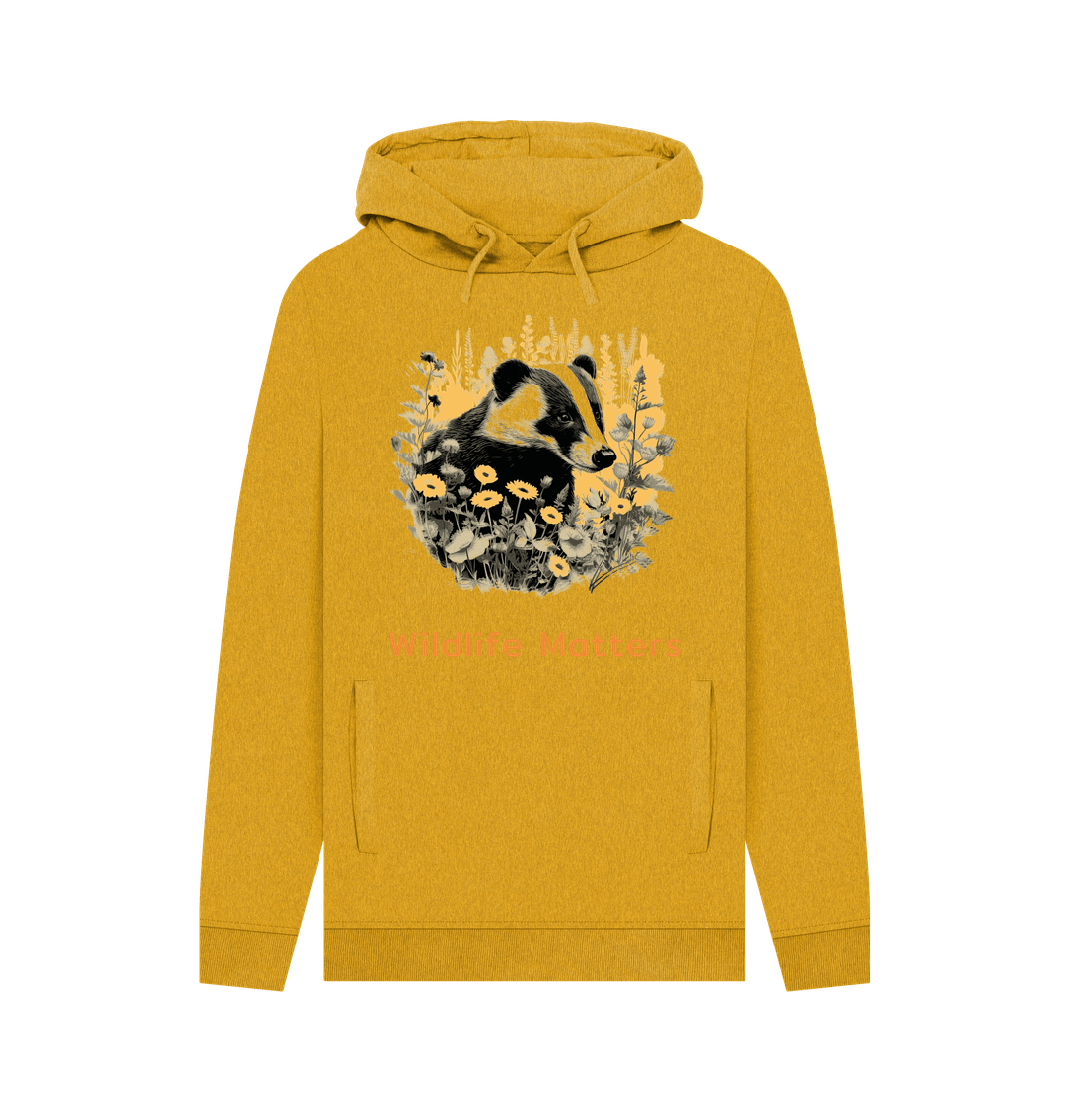 Sunflower Yellow Wildlife Matters Hoodie Mens Badger