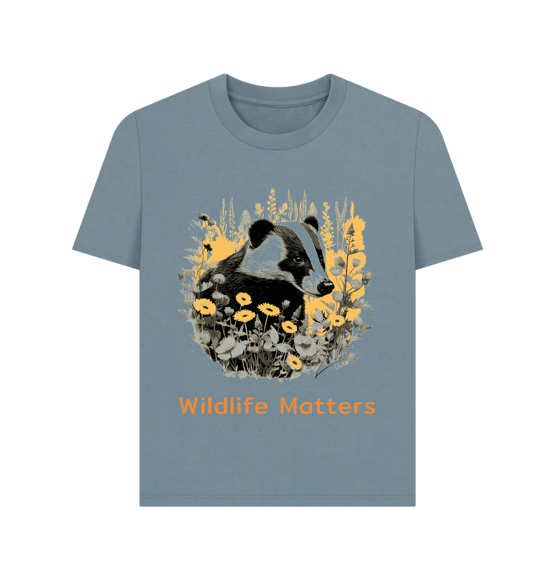 Stone Blue Wildlife Matters Women's Badger T Shirt