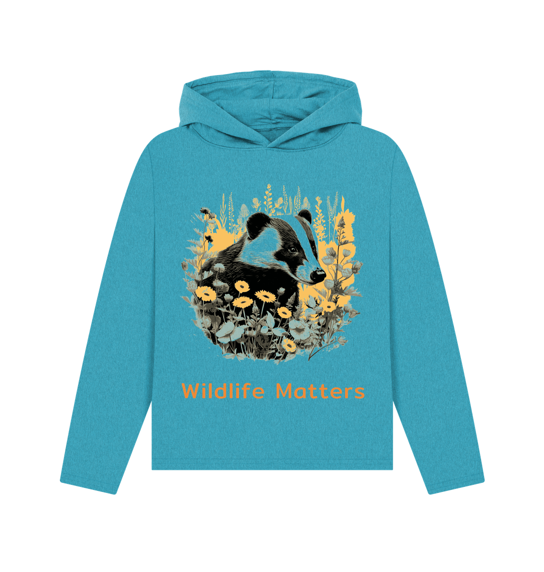 Ocean Blue Wildlife Matters Hoodie Womens Badger