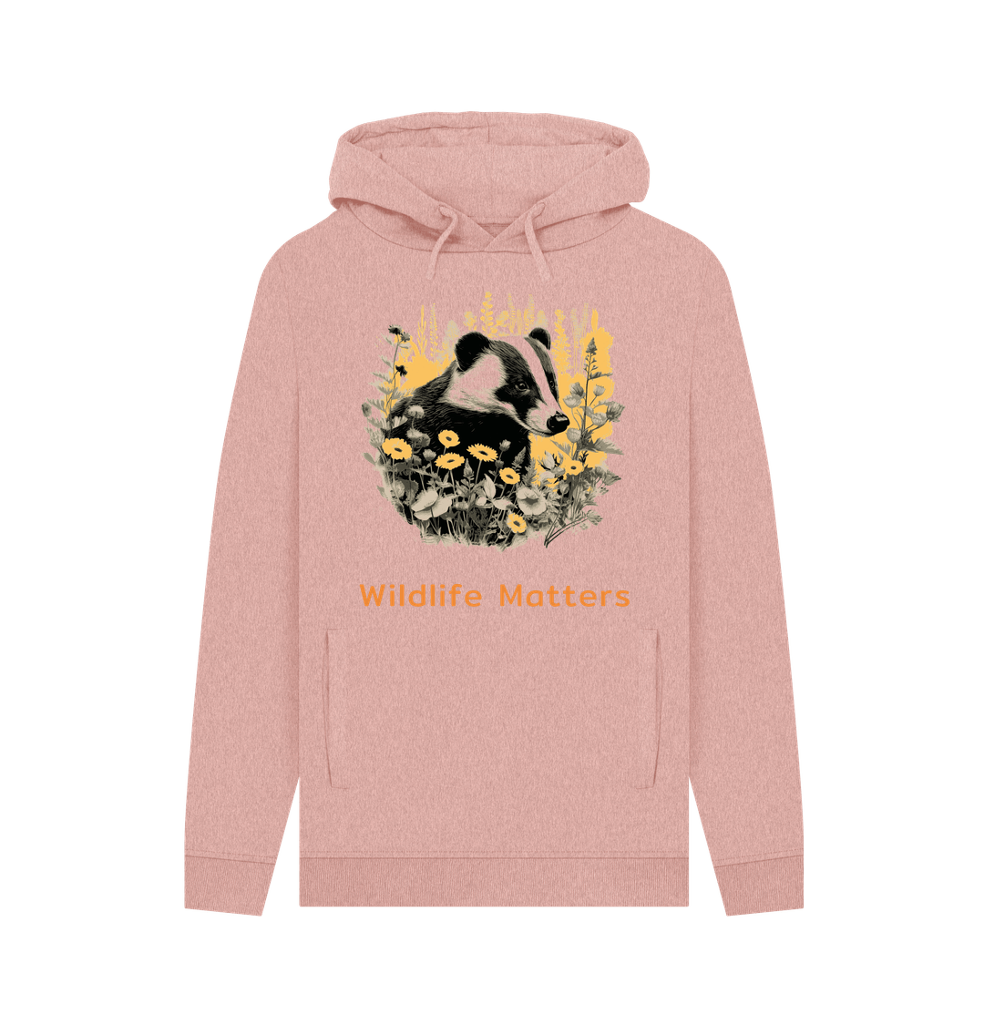 Sunset Pink Wildlife Matters Hoodie Mens Badger