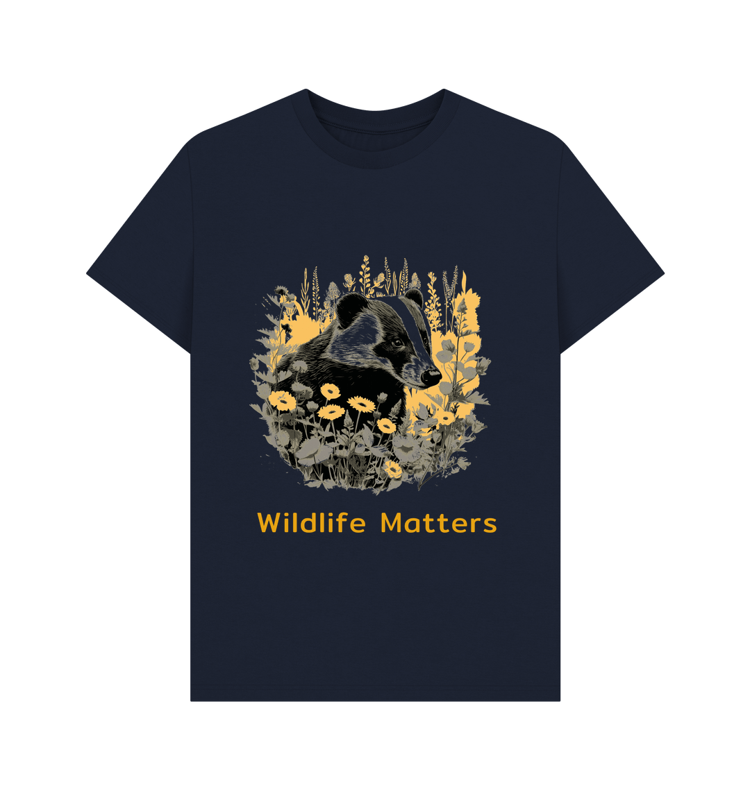 Navy Blue Wildlife Matters Badger T shirt Mens