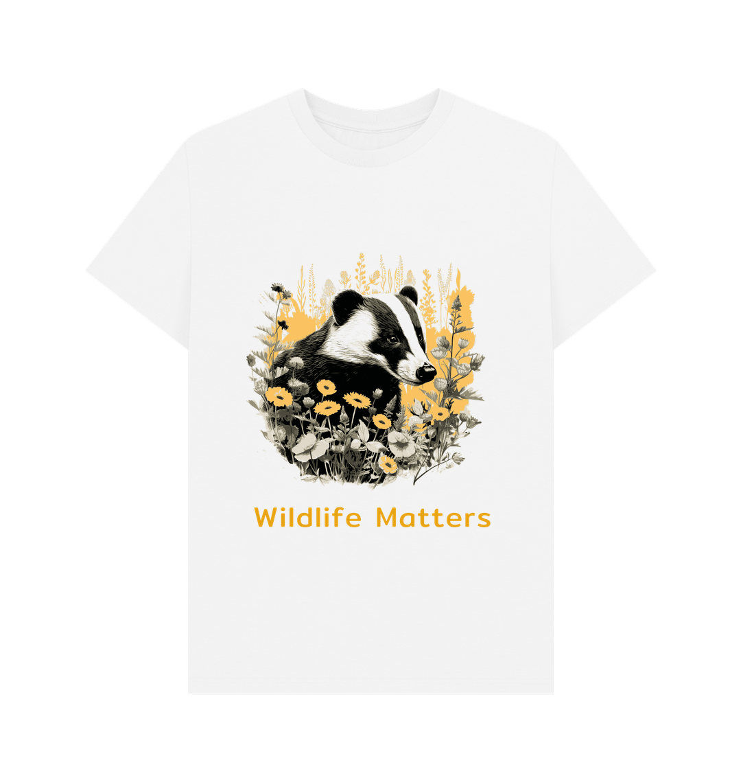 White Wildlife Matters Badger T shirt Mens