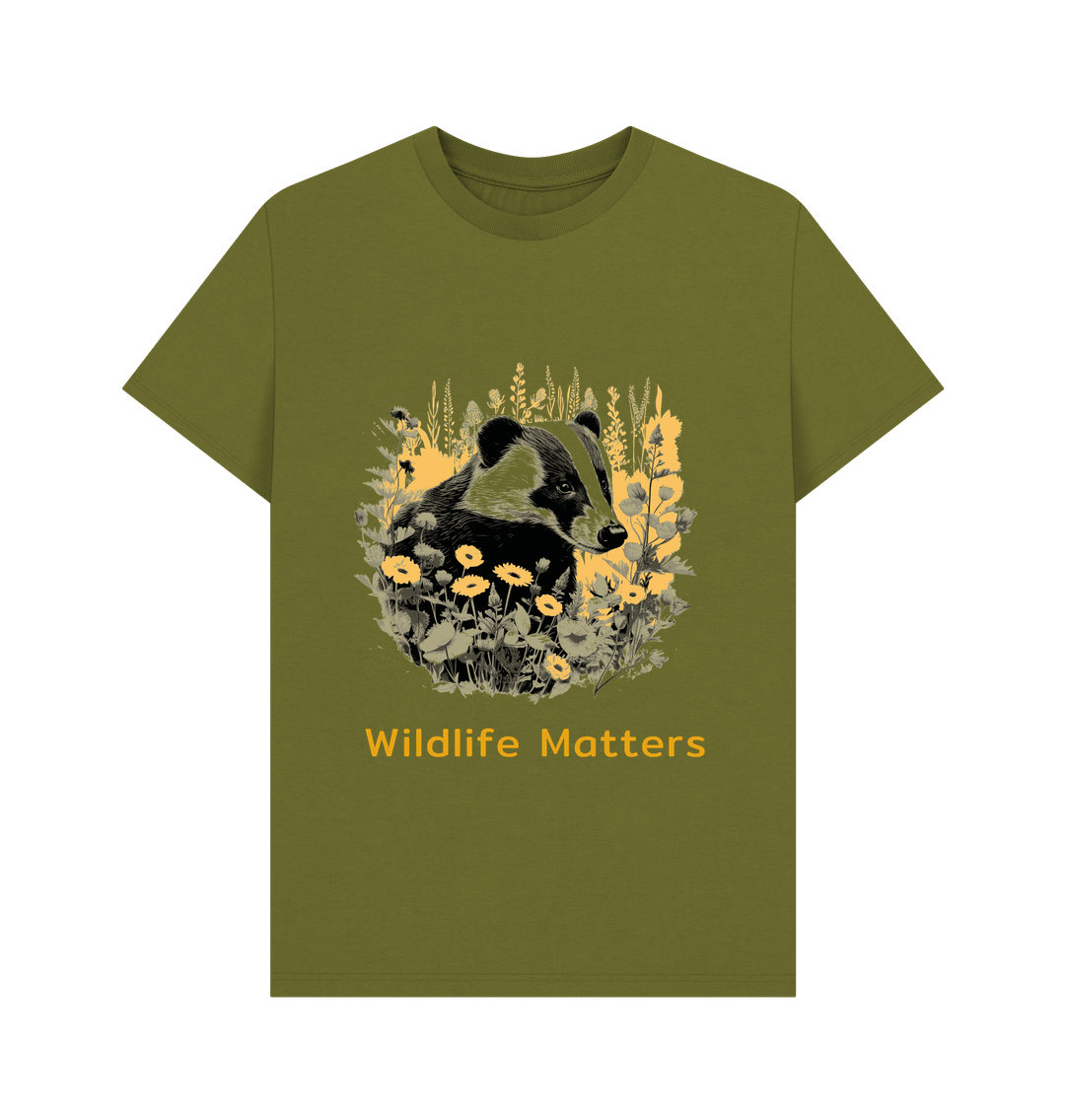 Moss Green Wildlife Matters Badger T shirt Mens