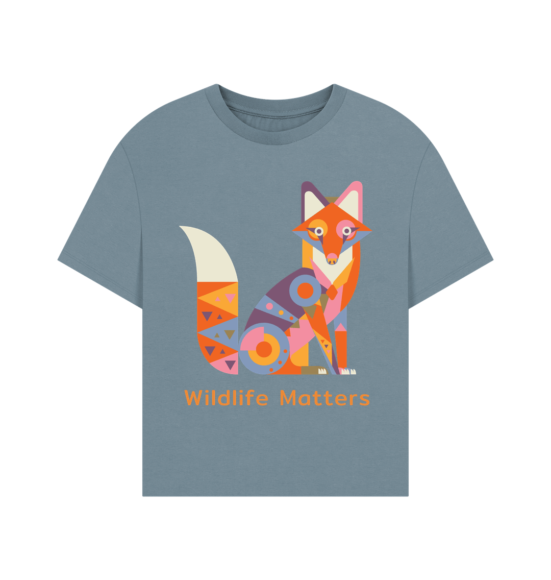 Stone Blue Wildlife Matters T Shirt Women Fox