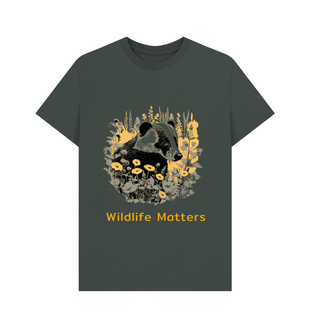 Dark Grey Wildlife Matters Badger T shirt Mens