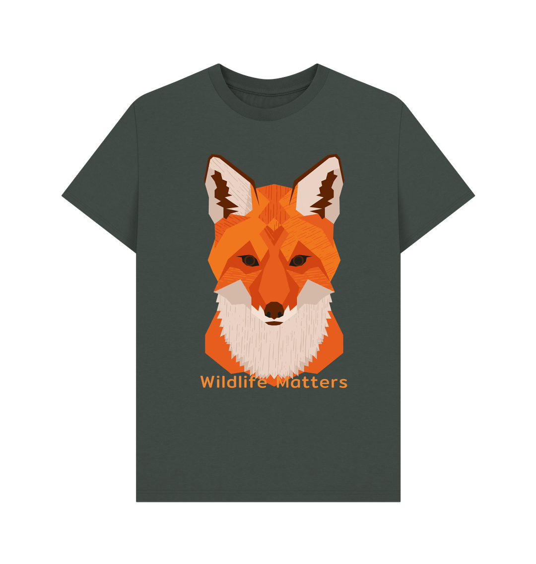 Dark Grey Wildlife Matters Mens T Shirts Fox