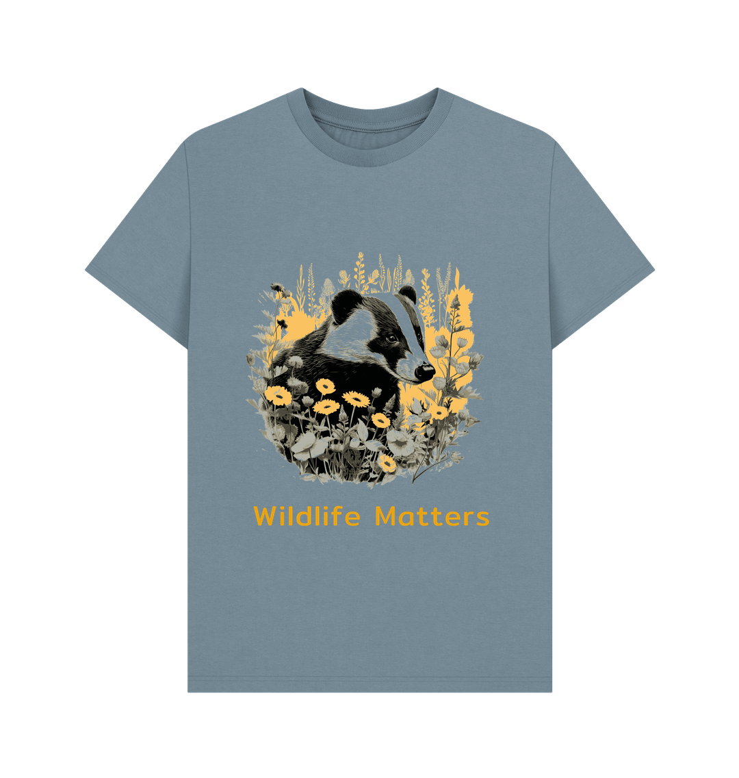 Stone Blue Wildlife Matters Badger T shirt Mens