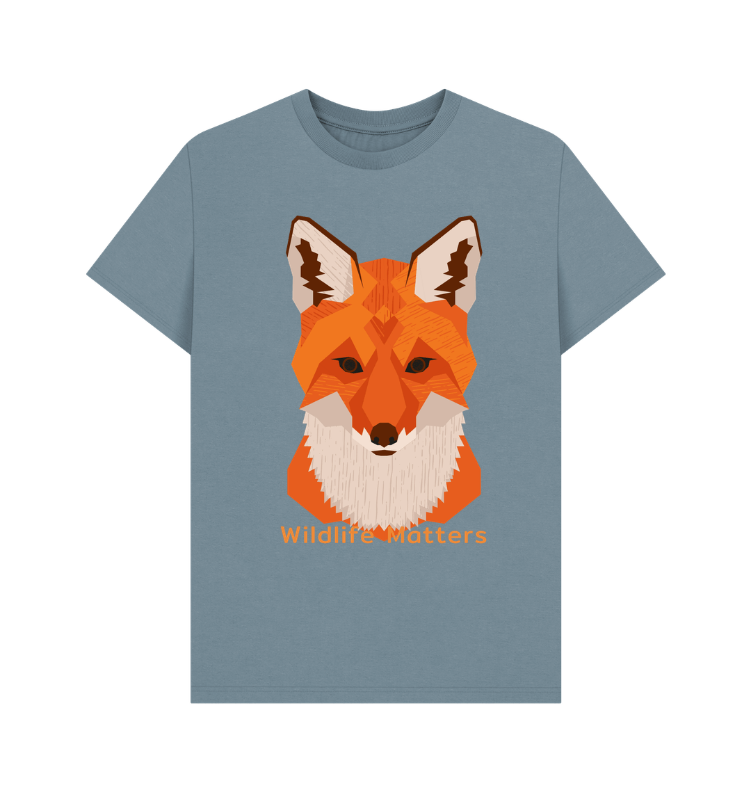 Stone Blue Wildlife Matters Mens T Shirts Fox